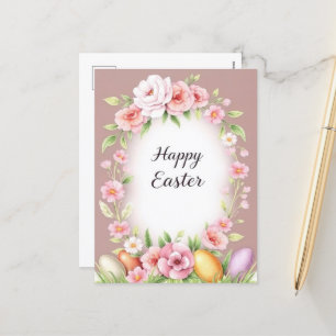 Postal Festiva Elegante Floral Feliz Primavera Pastel de Pascua