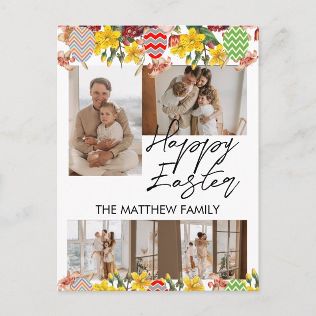 Postal Festiva elegante floral Pascua, familia cuatro collage de  (Anverso)