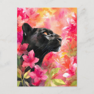 Postal Festiva Elegante floreciente Floral Wild Panther Negro