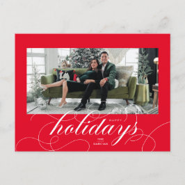 Postal Festiva Elegante Flourish Script Red Holiday Photo Card