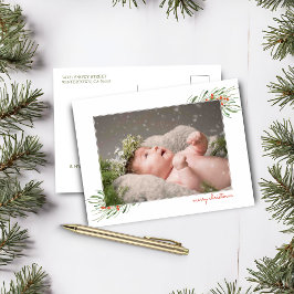 Postal Festiva Elegante Foliage Berries Merry Christmas Photo