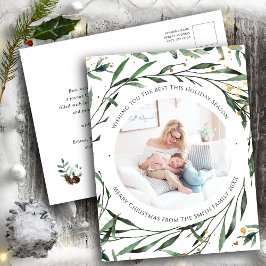 Postal Festiva Elegante Foliage Verde Dorado Confetti acuarela