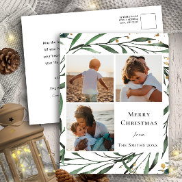 Postal Festiva Elegante Foliage Verde Dorado Confetti acuarela