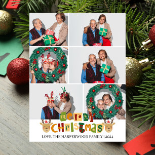 Postal Festiva Elegante Foto Collage de Familia de Reno de Navida