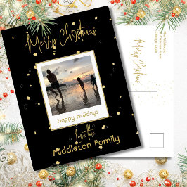Postal Festiva Elegante foto de la familia Black & Gold Merry Chr