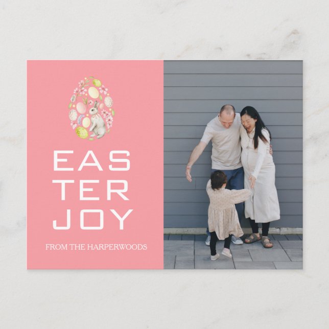 Postal Festiva Elegante foto de la familia Eggs de Pascua (Anverso)