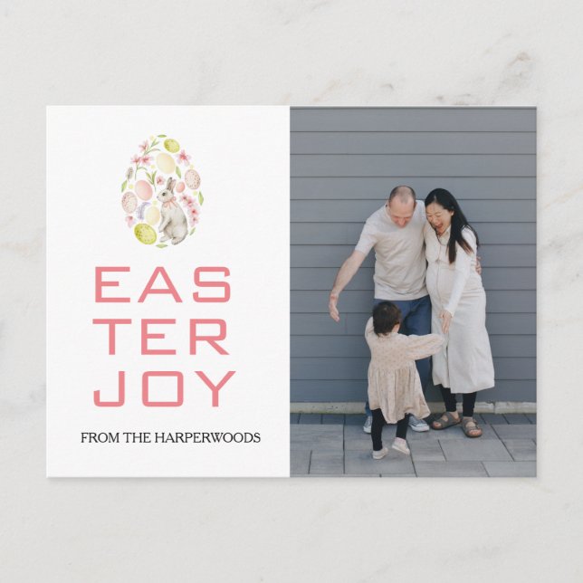 Postal Festiva Elegante foto de la familia Eggs de Pascua (Anverso)