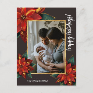 Postal Festiva Elegante foto de la familia Poinsettia Merry Chris