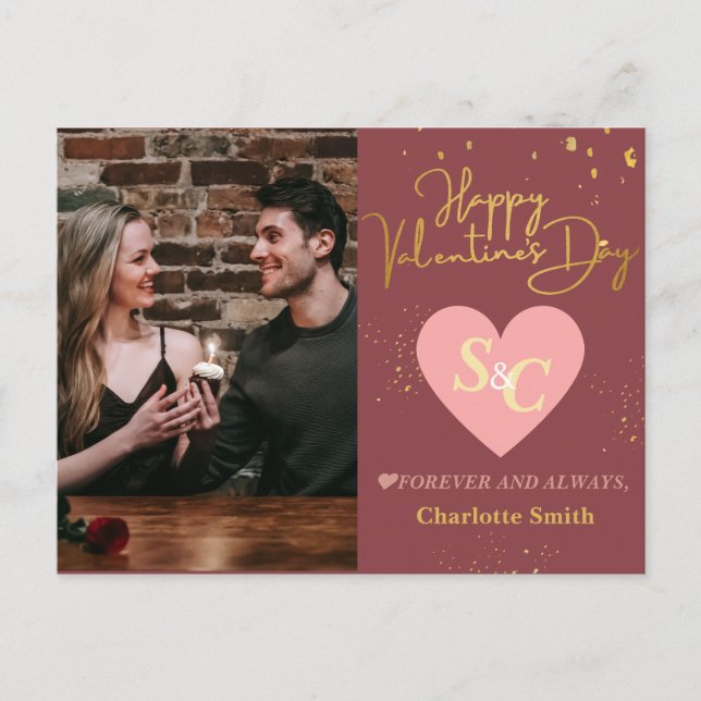 Postal Festiva Elegante foto de pareja el día de San Valentín del (Anverso)