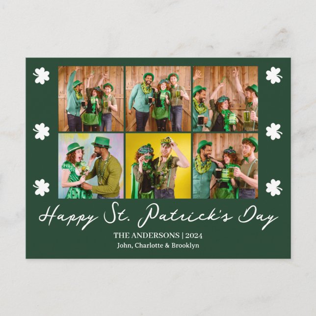 Postal Festiva Elegante foto de Shamrock St. Patrick's Day Family (Anverso)