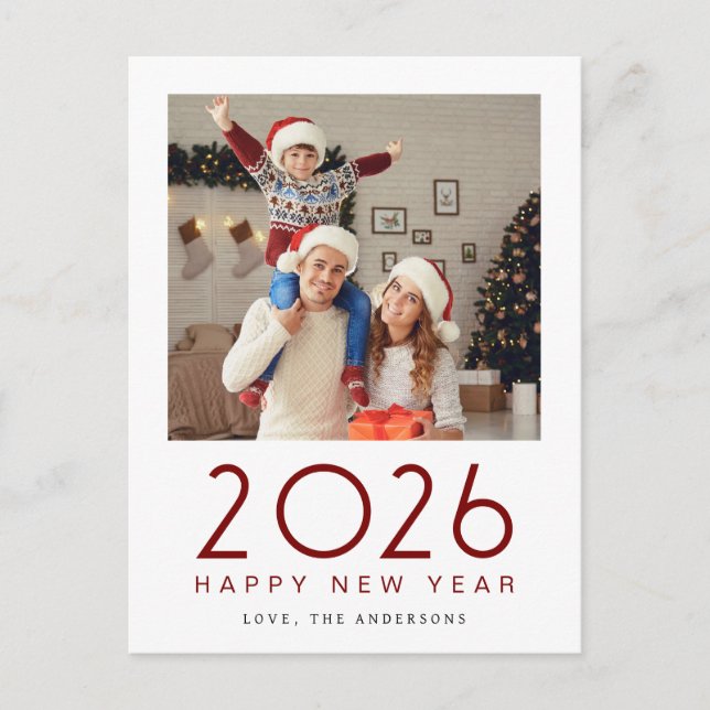 Postal Festiva Elegante foto familiar de Año Nuevo Feliz Año Nuev (Anverso)