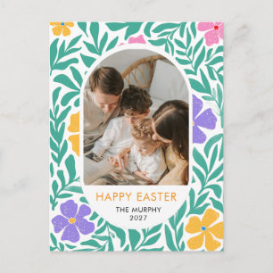 Postal Festiva Elegante Foto Familiar de Pascua Floral Oval Color