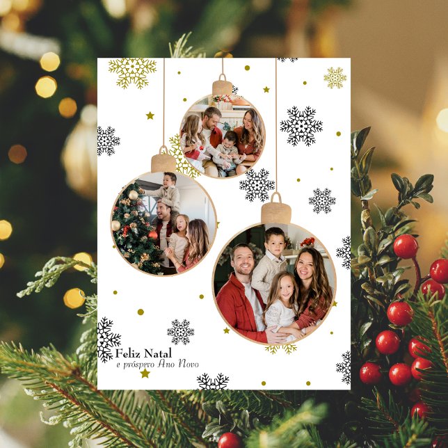 Postal Festiva Elegante Foto Ornamento de Navidad, Deseos Portugu (Subido por el creador)
