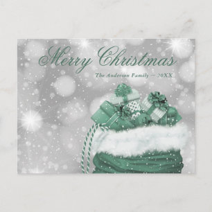 Postal Festiva Elegante Green Merry Christmas Snow Presenta