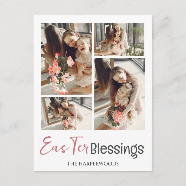 Postal Festiva Elegante guión Feliz Collage de fotos de Pascua (Anverso)