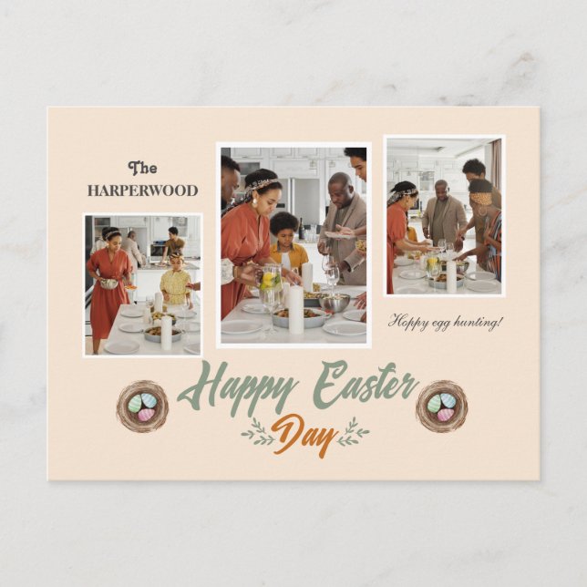 Postal Festiva Elegante guión Feliz Familia de Pascua Tres Foto (Anverso)