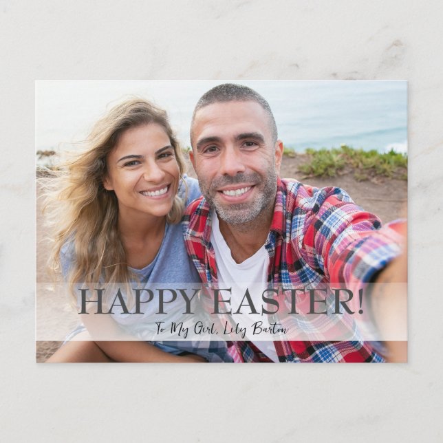 Postal Festiva Elegante guión Feliz Pascua Familia una foto (Anverso)