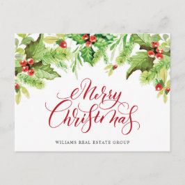 Postal Festiva Elegante Holly Berry Mistletoe Navidades corporati