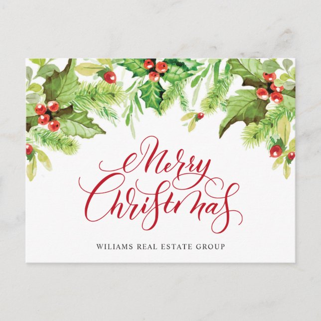 Postal Festiva Elegante Holly Berry Mistletoe Navidades corporati (Anverso)