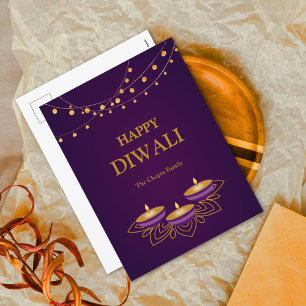 Postal Festiva Elegante Mandala diyas personalizado Oro púrpura D