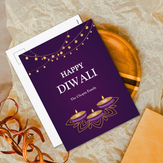 Postal Festiva Elegante Mandala diyas personalizado Purple Diwali (Subido por el creador)
