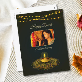 Postal Festiva Elegante Mandala Photo Green Gold Diwali
