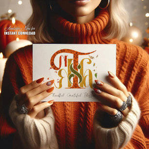 Postal Festiva Elegante Manuscrito Gracias Otoño Follaje de Otoño