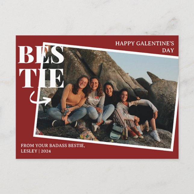Postal Festiva Elegante Mejor Amigos Galentine's Day Bestie foto (Anverso)