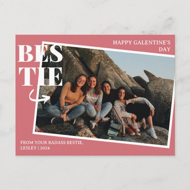 Postal Festiva Elegante Mejor Amigos Galentine's Day Bestie foto (Anverso)