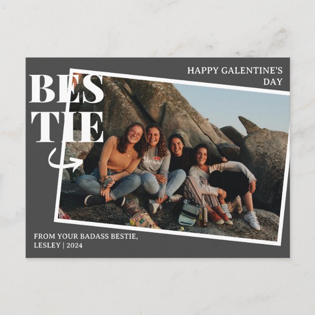 Postal Festiva Elegante Mejor Amigos Galentine's Day Bestie foto (Anverso)