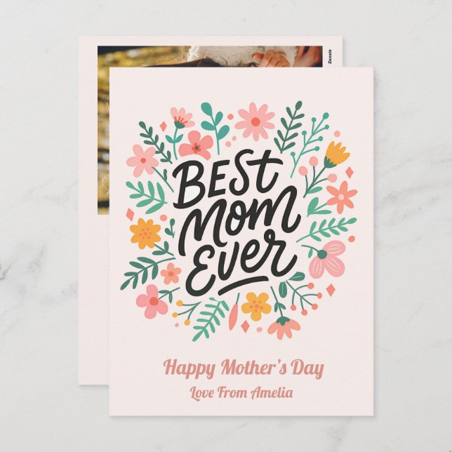 Postal Festiva Elegante mejor mamá de todos los tiempos | Día de  (Anverso / Reverso)