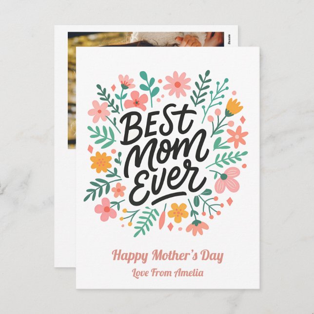 Postal Festiva Elegante mejor mamá de todos los tiempos | Día de  (Anverso / Reverso)