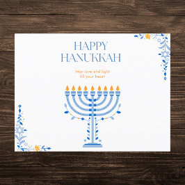 Postal Festiva Elegante Menorah Hanukkah azul y oro