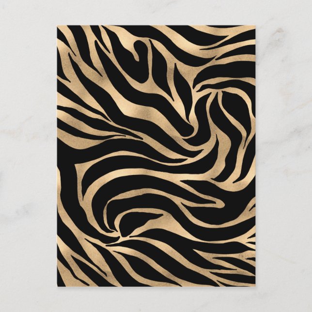 Postal Festiva Elegante metal dorado Zebra Black Animal Print (Anverso)