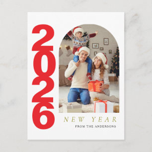 Postal Festiva Elegante Minimalista Feliz Año Nuevo Foto Familiar