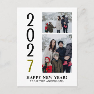 Postal Festiva Elegante Mínimo Feliz Año Nuevo Familia 2 Foto