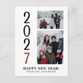 Postal Festiva Elegante Mínimo Feliz Año Nuevo Familia 2 Foto
