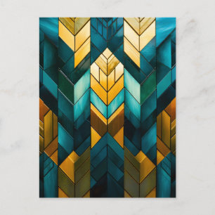 Postal Festiva Elegante Moderno Abstracto Geométrico Dorado Turqu