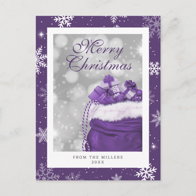 Postal Festiva Elegante Moderno Morado Copo de nieve Feliz Navida (Anverso)