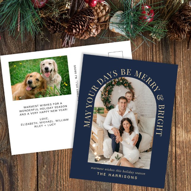 Postal Festiva Elegante Navidades Arch Photo Merry Bright Blue (Subido por el creador)