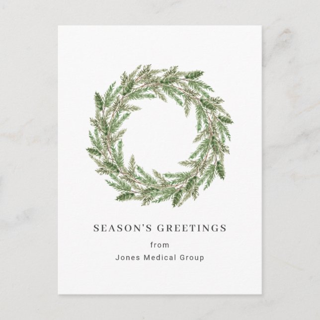 Postal Festiva Elegante Navidades de Pine Wreath Simple Corporati (Anverso)