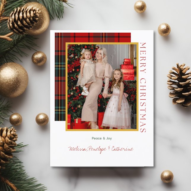 Postal Festiva Elegante Navidades modernos de planta baja Foto po (Elegant Plaid Modern Christmas Photo Postcard
)