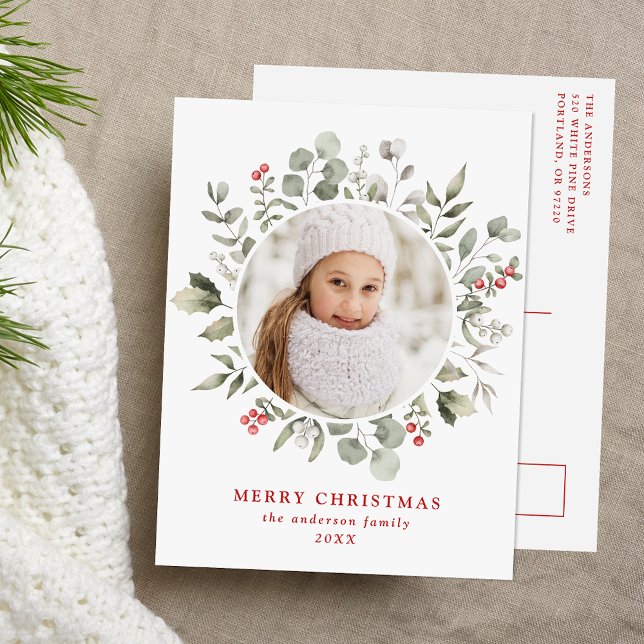 Postal Festiva Elegante oliage de invierno y foto de Holly Berrie (Subido por el creador)