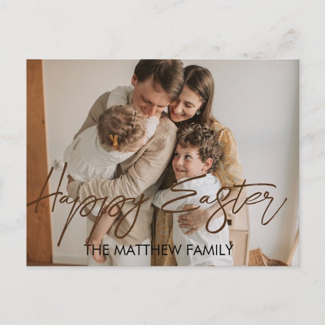 Postal Festiva elegante Pascua, familia del padre Foto de caligra (Anverso)