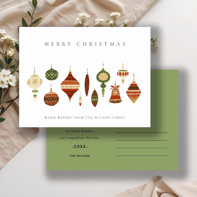 POSTAL FESTIVA ELEGANTE PASTEL ROJO ESTRELLA VERDE CHIRSTMAS ORNA (Subido por el creador)