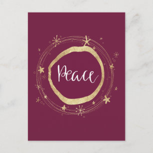 Postal Festiva Elegante Paz Estrella Roja Oro Moderno