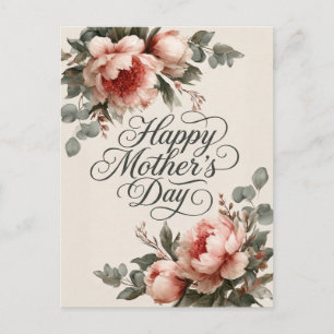 Postal Festiva Elegante Peonía Vintage Feliz Día de la Madre Salu