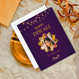Postal Festiva Elegante personalizado de Mandala Foto Morple Gold