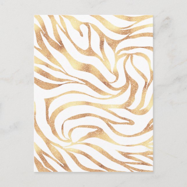Postal Festiva Elegante Purpurina dorado Zebra White Animal Print (Anverso)