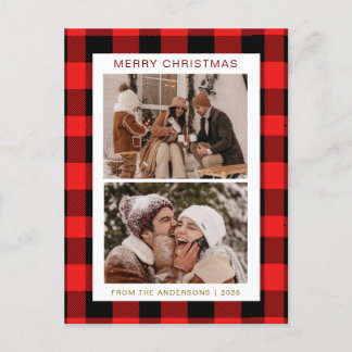 Postal Festiva Elegante Red Buffalo Plaid Navidades Familia 2 Fot
